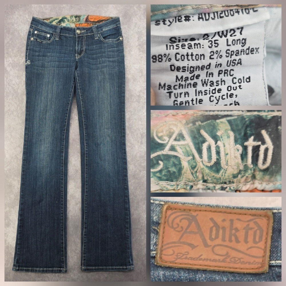 Adiktd Women's Bootcut Jeans Size 2 / W27 Inseam 35 Long Blue Denim Stretch Y2K